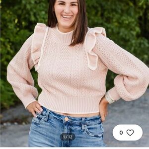 NWT New Mabel boutique Penelope Pink Cream Ruffle mock neck Sweater size medium